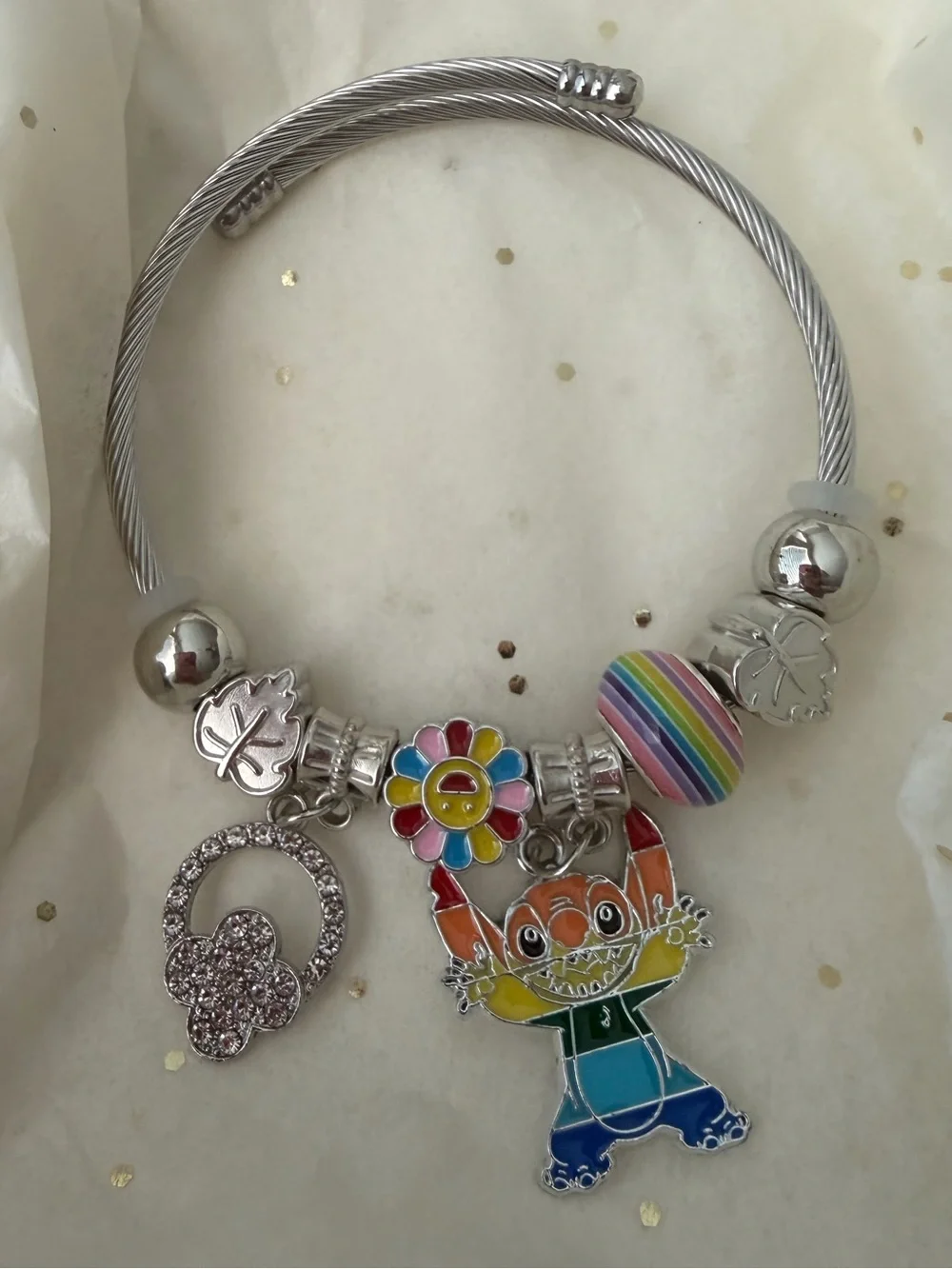 Colorful Lilo&Stitch silver cable wrap charm bracelet women/girls